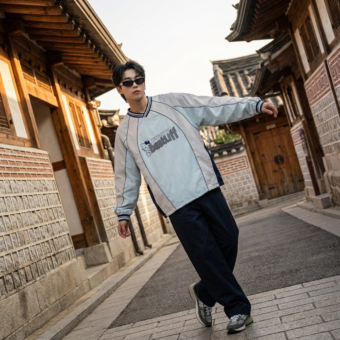 Sweatshirt bicolore homme col rond manches longues - Koreanxwear
