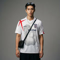 Tee-shirt col V bicolore ample blanc - Mode K-fashion streetwear - Taille M