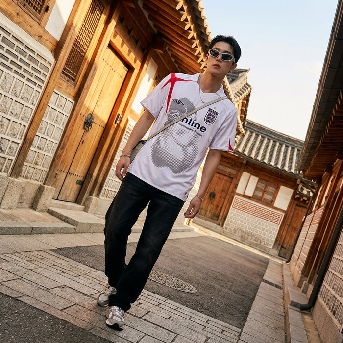 Tee-shirt col V bicolore ample blanc - Mode K-fashion streetwear