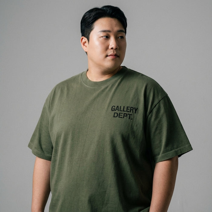 T-Shirt Coréen unisexe vert militaire à col rond et manches courtes - Koreanxwear - Taille XL - Grande Taille