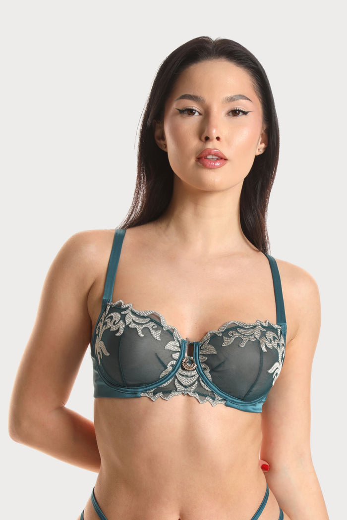 Prelude Venus Teal Embroidery Balcony Bra