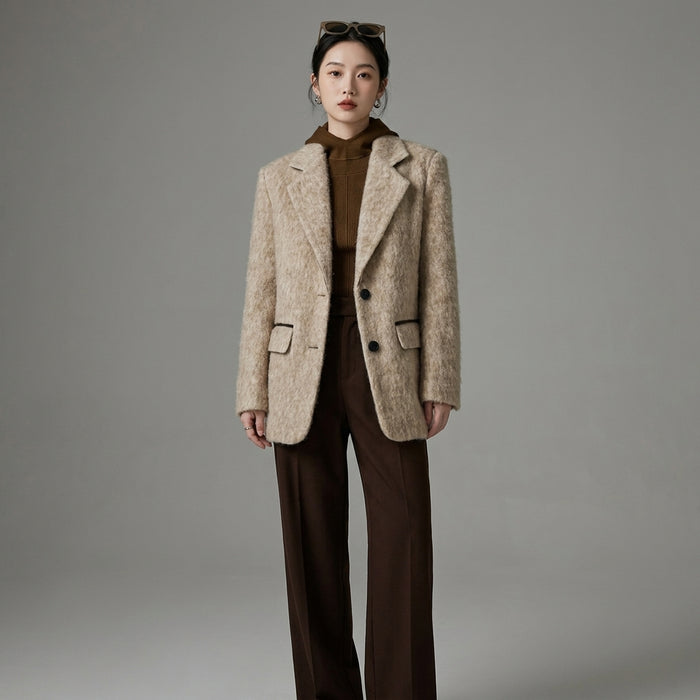 Blazer en Laine Cranté Vintage pour femme - Mode Coréenne Hiver - Taille M