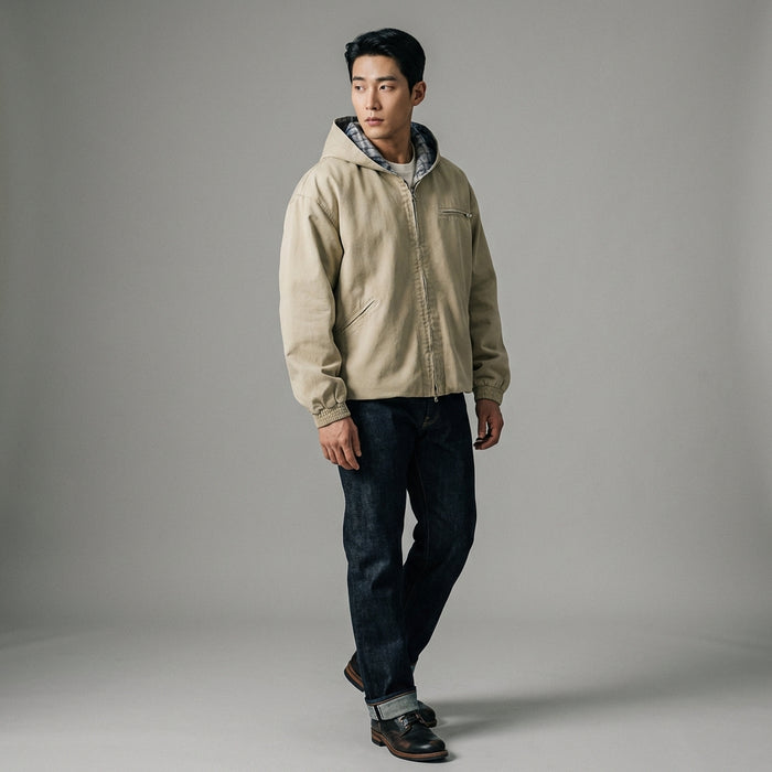 Veste à capuche délavée homme Marron - Koreanxwear