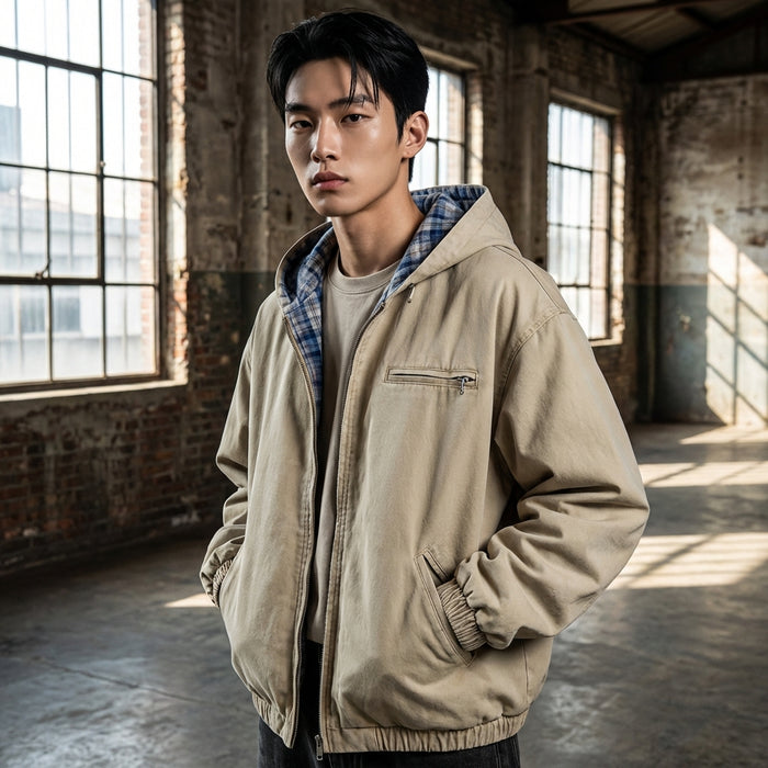 Veste à capuche délavée homme Marron - Koreanxwear - Taille M
