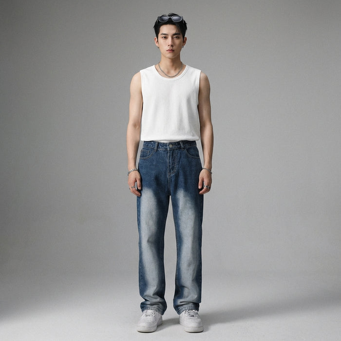 Jean droit délavé pour un look streetwear décontracté - Koreanxwear - Taille M