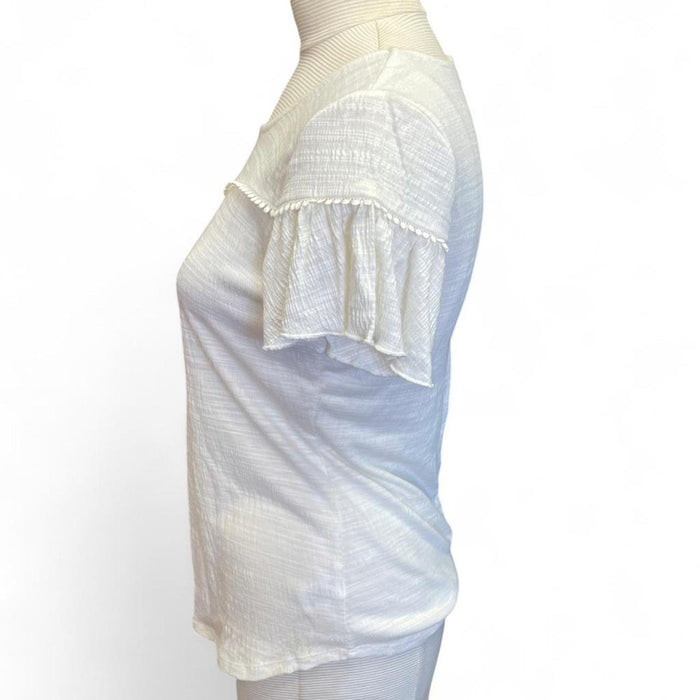 White sheer blouse with ruffle