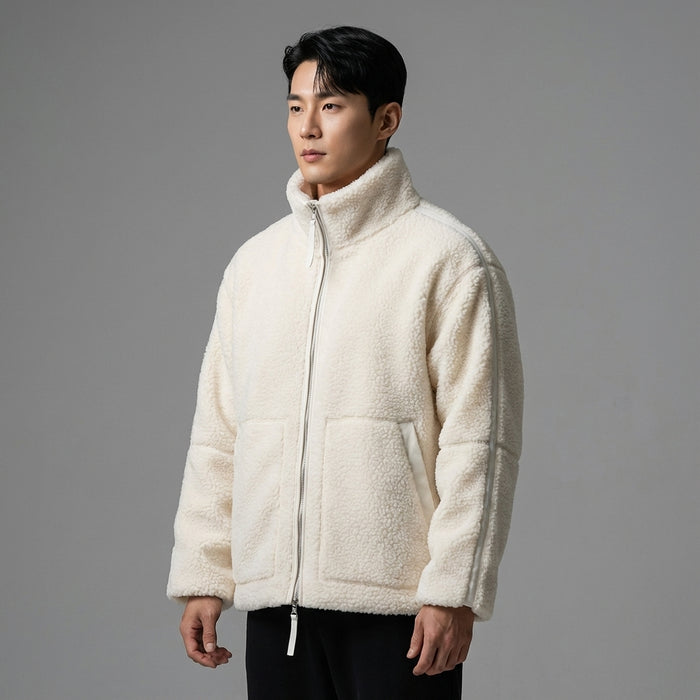 Veste Coréenne femme zippée à manches longues couleur blanc laiteux Koreanxwear - Taille L