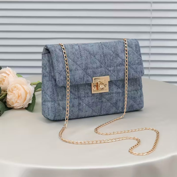 Women's Lock Chain Bag (Blue)