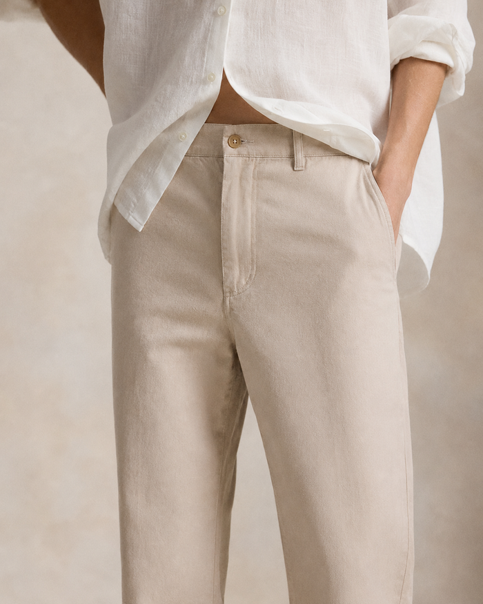 Women's Ralph Lauren Button Linen Pants (Beige)