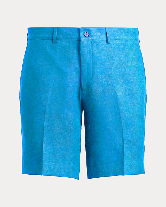 Women's Ralph Lauren Button Linen Shorts (Light Blue)