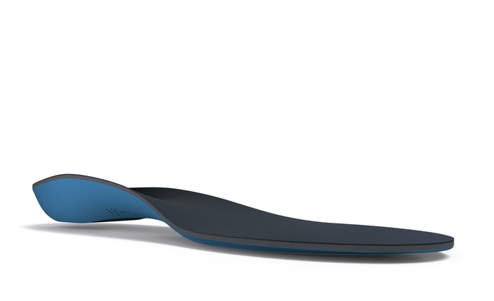 A Superfeet's Work Memory Insole shown from a side angle against a white background.